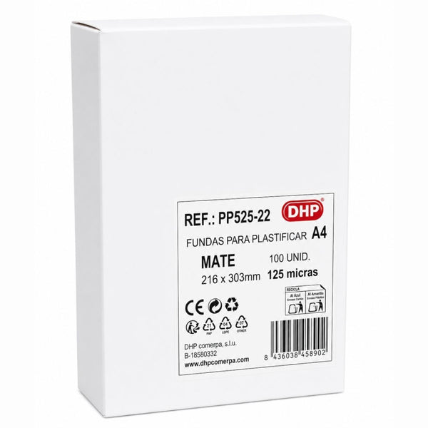 F.Plastificación DHP A4 Mate/Mate(216×303mm), 125mc, mate, C/100