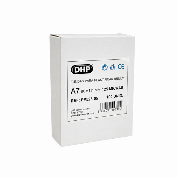 F.Plastificación DHP A7 (80×111mm), 125mc, brillo, C/100