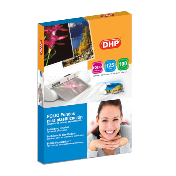 F.Plastificación DHP Folio (220×320mm), 125mc, brillo, C/100